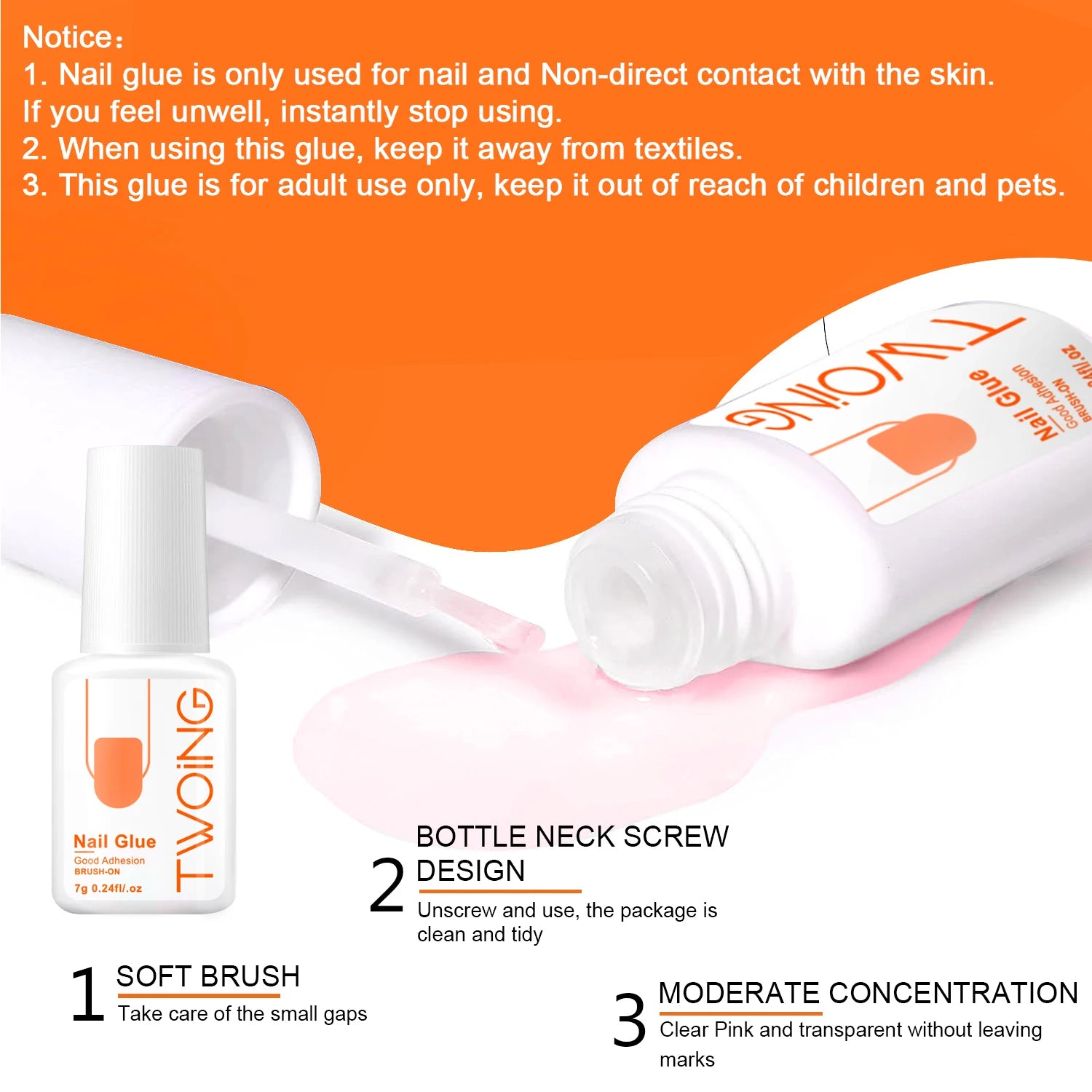 7G Super Strong Nail Glue for False Nail Tips, Acrylic Nails,Press on Nails,Fake Nails Art Decoration Lasting Adhesion
