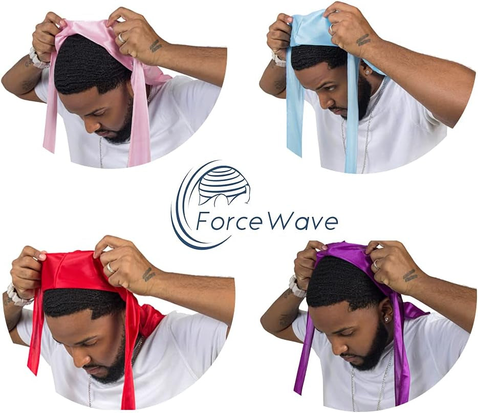 8PCS Silky Durag Men Wave Cap Long Tail Do Rag for 360 Wave Dew Rag Packs