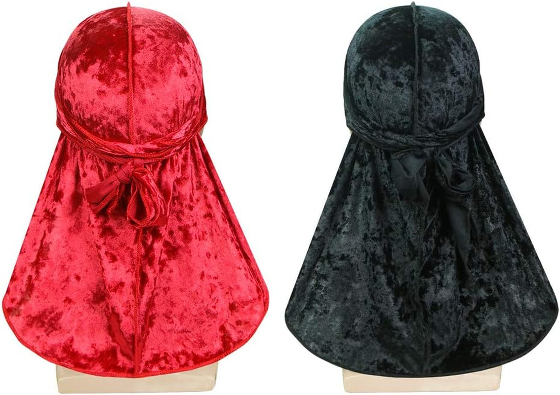 2 PCS Crushed Velvet Wave Durag – Premium Soft Durag Headwear with Extra Long Tail Perfect for 360 Waves