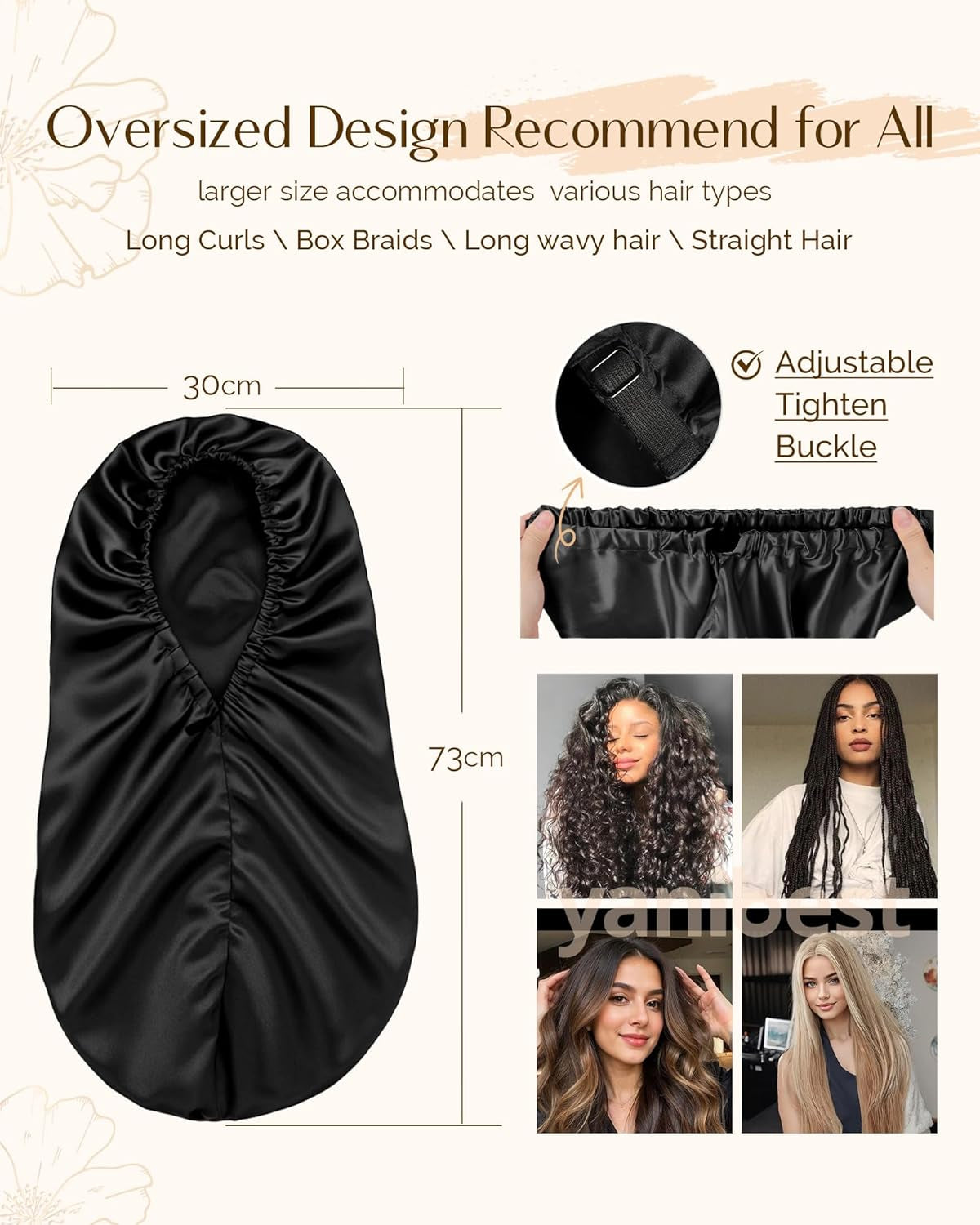 Long Bonnet Braid Bonnet for Sleeping Adjustable Satin Silk Bonnet for Braids Sleep Bonnet for Women Locs