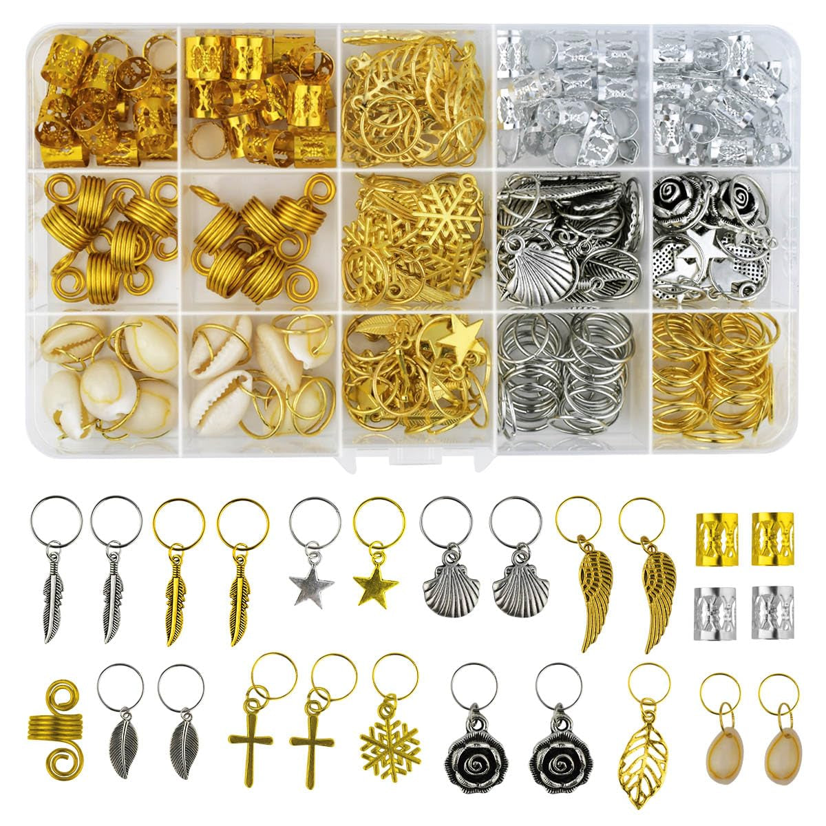 220Pcs Hair Beads Jewelry Braid Accessories Hair Clips Dreadlocks Braiding Accessories Braid Cuffs Metal Hair Coils Rings Women Braid Butterfly Hair Jewelry Gold Hair Jewels Pendants Charms Decoration