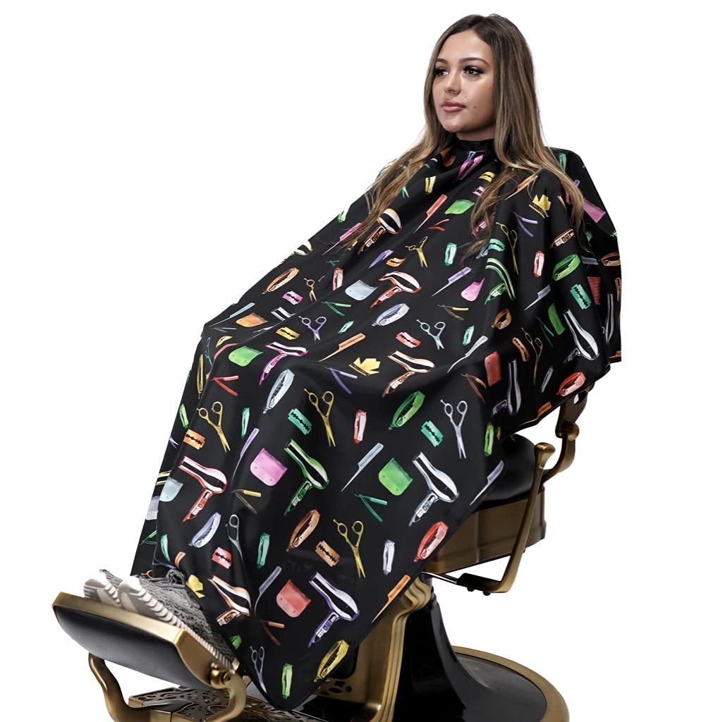 King Midas Professional Barber Cape Hair Cutting Cape Waterproof Professional Salon Cape with Snap Closure (Rainbow, Black)