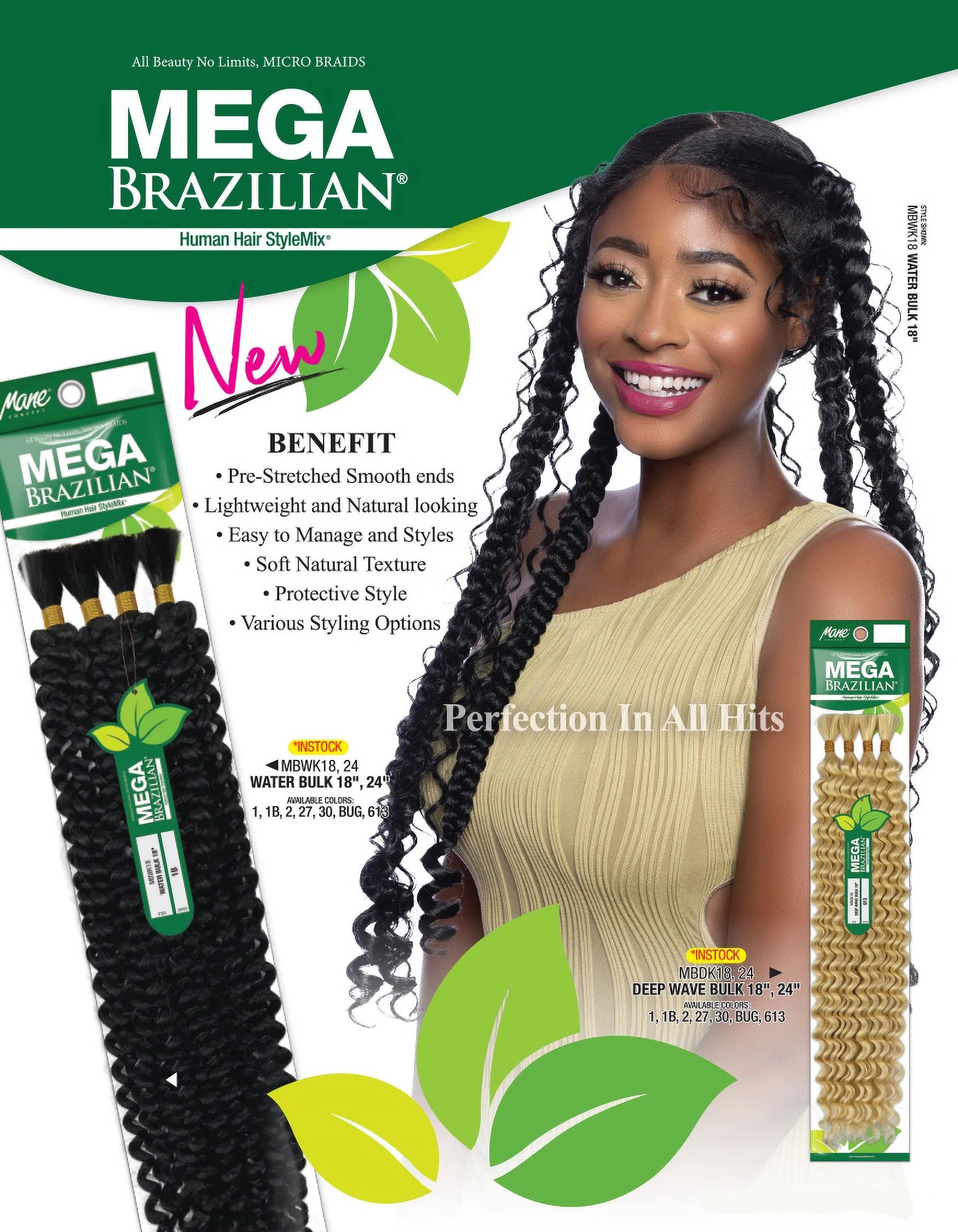 Mega Brazilian Human Hair Blend Micro Braiding Hair Extension - DEEP WAVE BULK 18" (BUG)