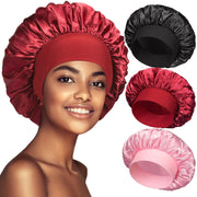 3 Pack Satin Bonnet Silk Hair Bonnet for Sleeping, Sleep Bonnets for Women Large Wide Soft Band Sleep Cap for Curly Hair Braids