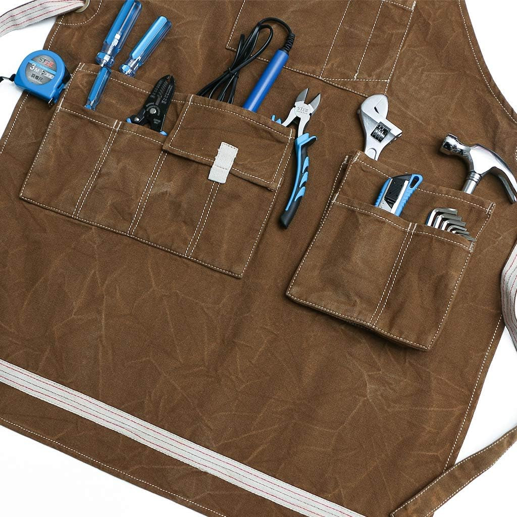 Water-Resistant Work Aprons Heavy Duty Waxed Canvas Tool Apron