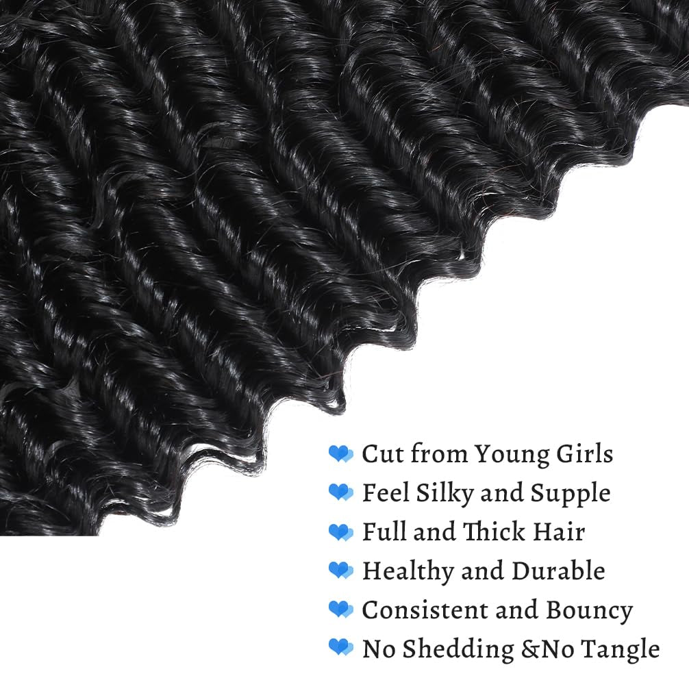 12A Human Hair Bundles 26 Inch Deep Wave Bundles Human Hair 100% Unprocessed Brazilian Virgin 1 Bundles Deals Human Hair Extensions Natural Black (Deep Wave, 26)