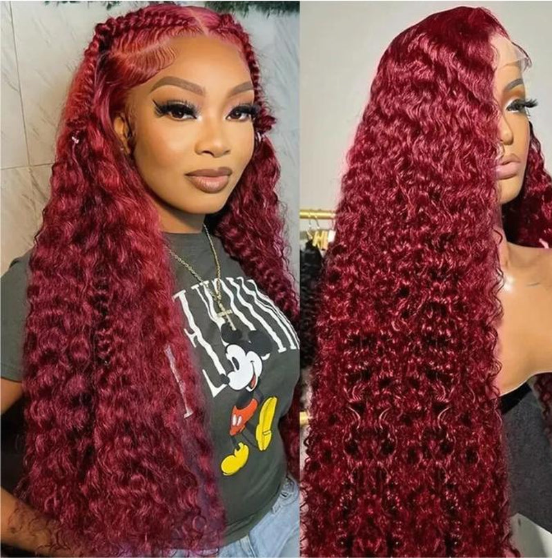 Jasperel Burgundy 13X4 Lace Front Wigs Human Hair for Black Women 99J Deep Wave Pre Plucked with Baby Hair Red Curly Human Hair Wig 150 Density