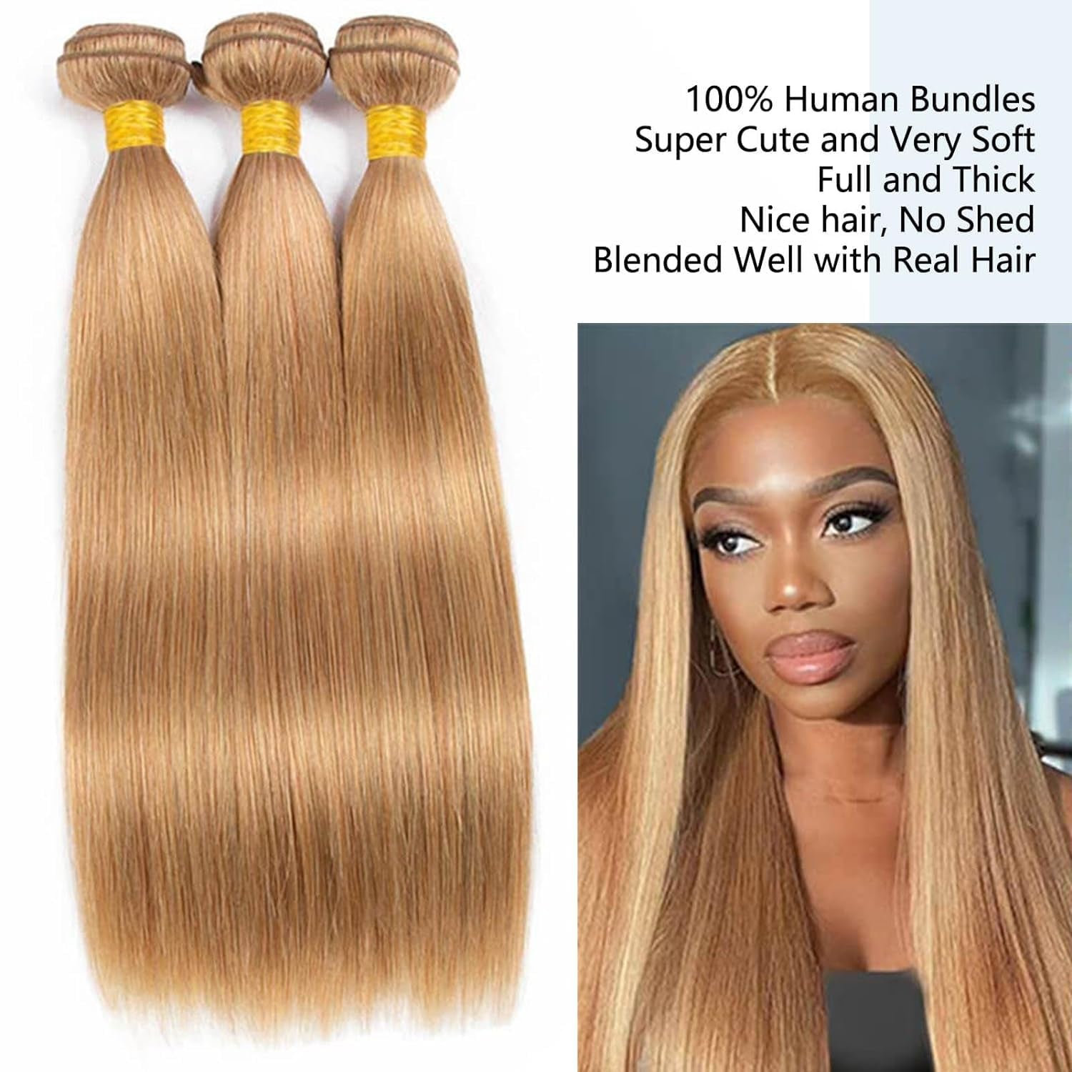 Straight Brown 27# Human Hair Bundles Unprocessed Brazilian Virgin Hair Bundles Natural Color Brown 27# Human Hair Quick Weave Hair Extension
