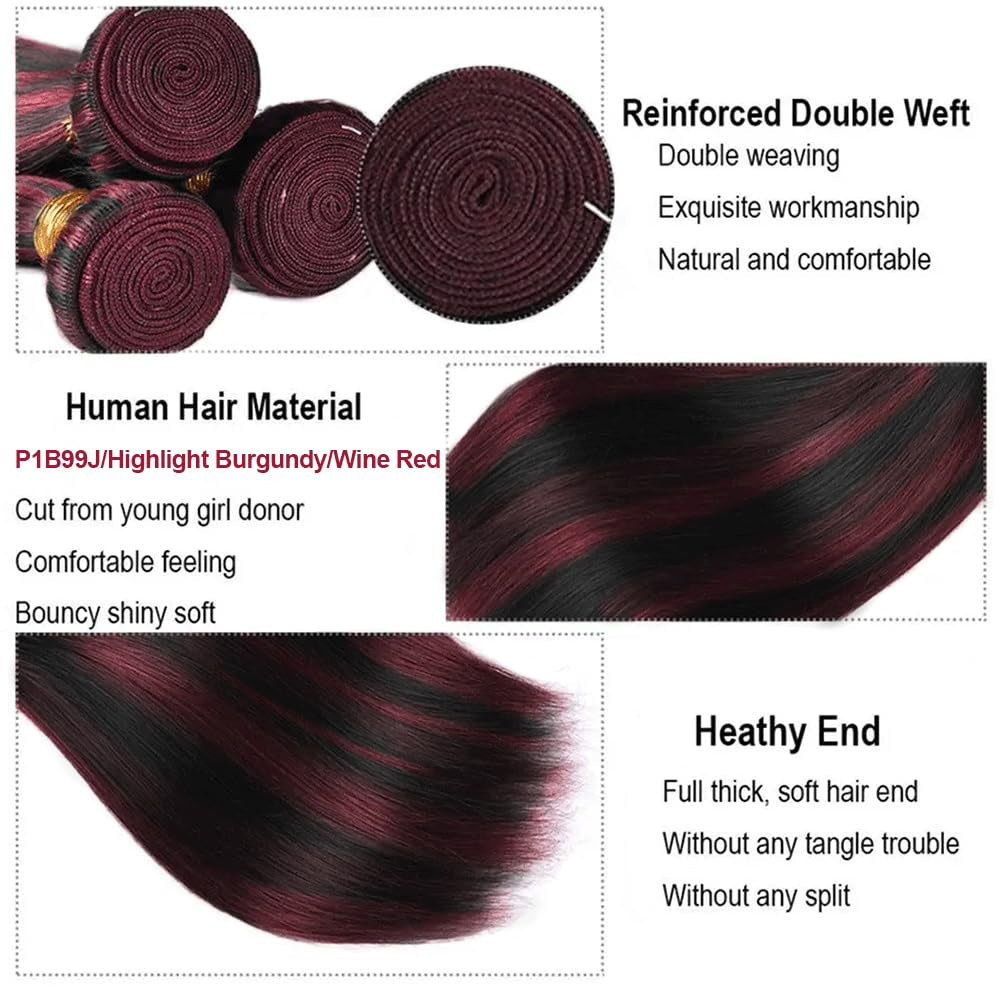 P1B99J Bundles Highlight Straight Human Hair Bundles Wine Red Bundles Human Hair 30 30 30 Inch Two Tone Fb99J Burgundy Straight Bundles Ombre Burgundy Bundles