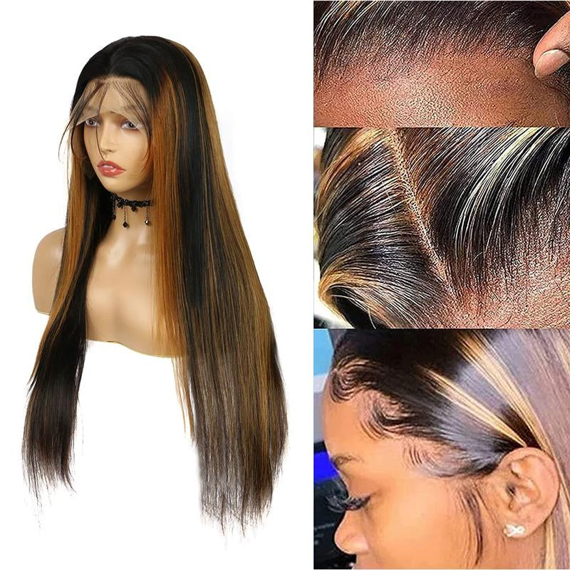 Highlight Lace Front Wig Human Hair 13X4 Straight Ombre Wigs for Women Human Hair Lace Front Wigs 180% Density Pre Plucked with Baby Hair 1B/30 Lace Frontal Wig Lace Front Skinlike Real