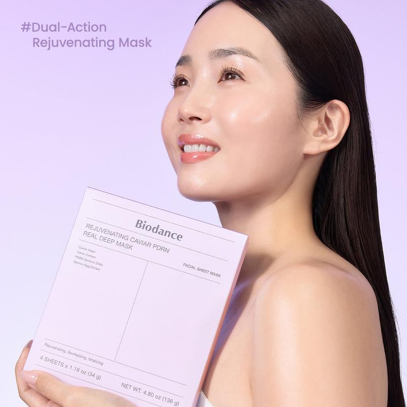 [Biodance] Korean OG PDRN Rejuvenating Caviar Real Deep Mask 34G * 4Ea, Hypoallergenic Moisturizing Overnight Hydrogel Facial Sheet Mask for Sensitive Skin Repair