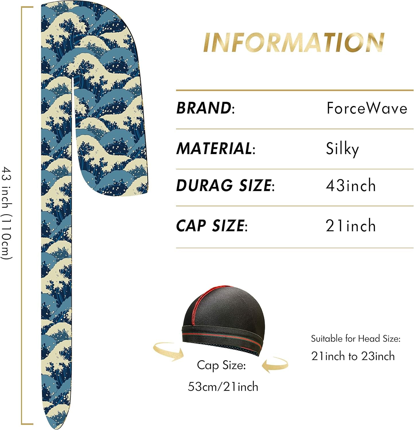 4PCS Silky Durags for Men 360 Waves, Designer Do Rag, 1 Wave Cap