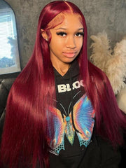 32 Inch Burgundy Long Straight Wigs for Women, Gorgeous Fluffy Wigs without Bangs, Synthetic Lace Front Wigs for Party, Daily Use, Birthday Outfits 2024 Glueless Wigs