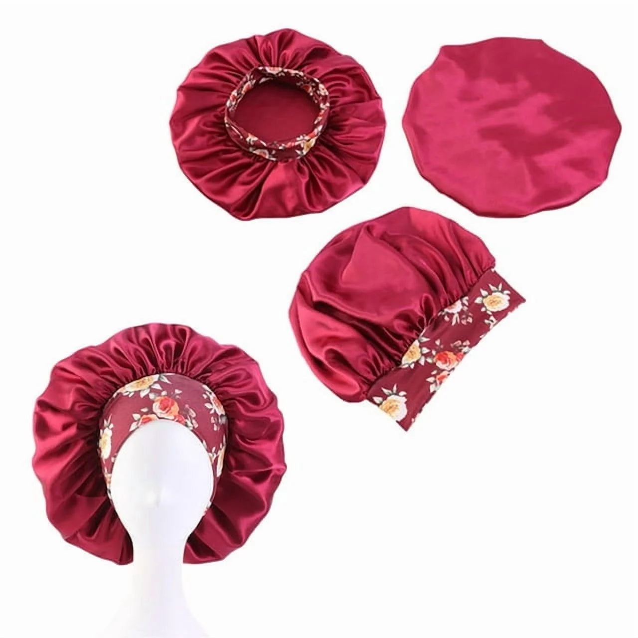 6 Pack Hair Bonnets for Women, Satin Hair Bonnet for Sleeping, Silk Bonnet for Curly Hair, Satin Bonnet for Black Women Big Capacity
