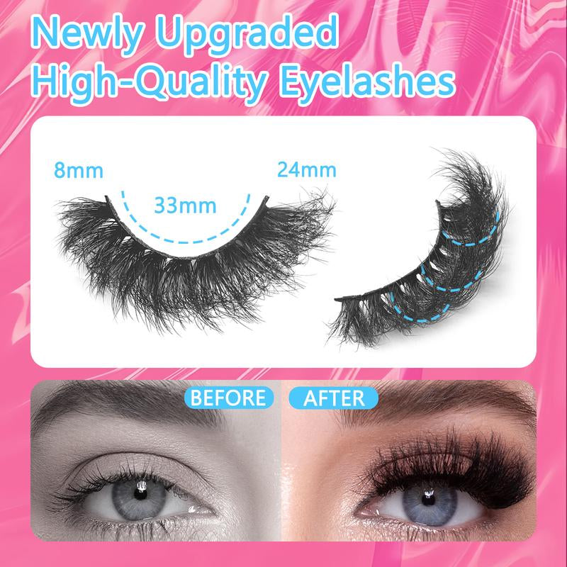 PURELEOR Fluffy False Lashes 18Mm 3D Curly Long Thick Dramatic Eyelashes ,10 Pairs