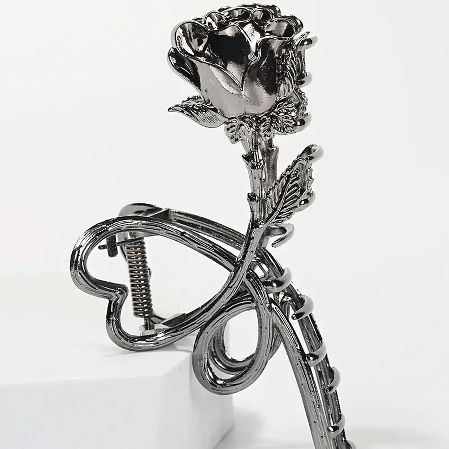 Rose Metal Hair Claw Clips, 1Pc Flower Non-Slip Hair Claw for Thin/Thick Hair - Fashionable Hair Styling Accessory for Women and Girls (Black Rose)