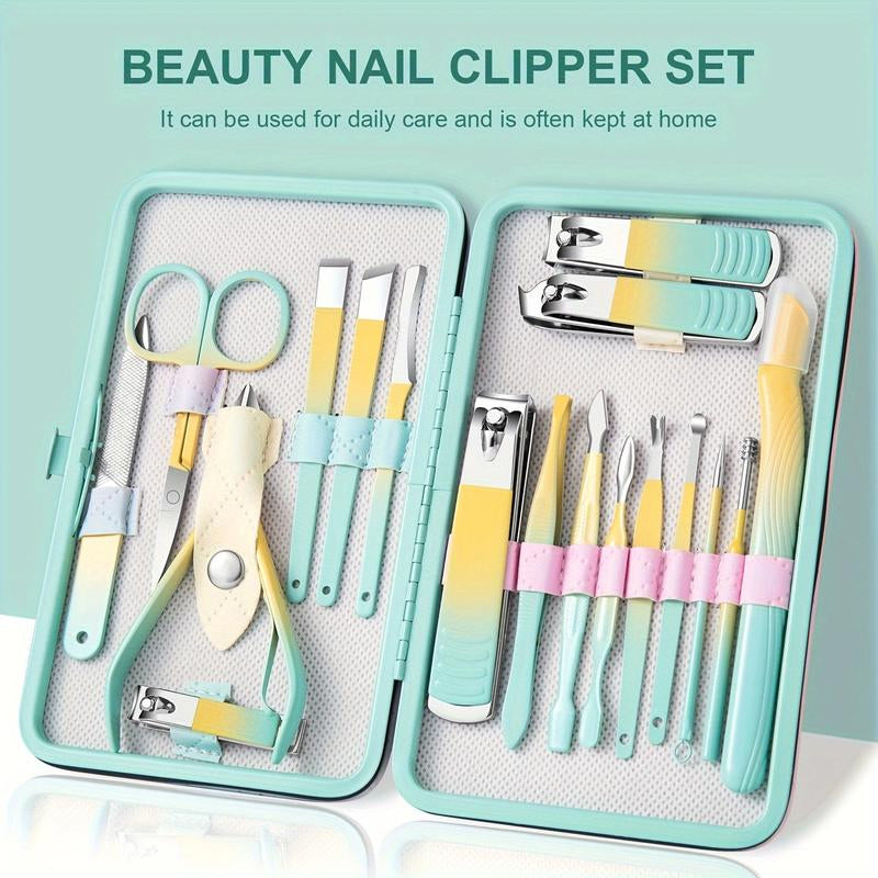 Manicure Set Nail Clipper Set Men Women Toe Finger Nail Clipper Personal Care Toolswith Portable Travel Case Manicure Pedicure Tools Grooming Kit Gift for Men Womenfamily Friends Wife (Gradient Color)