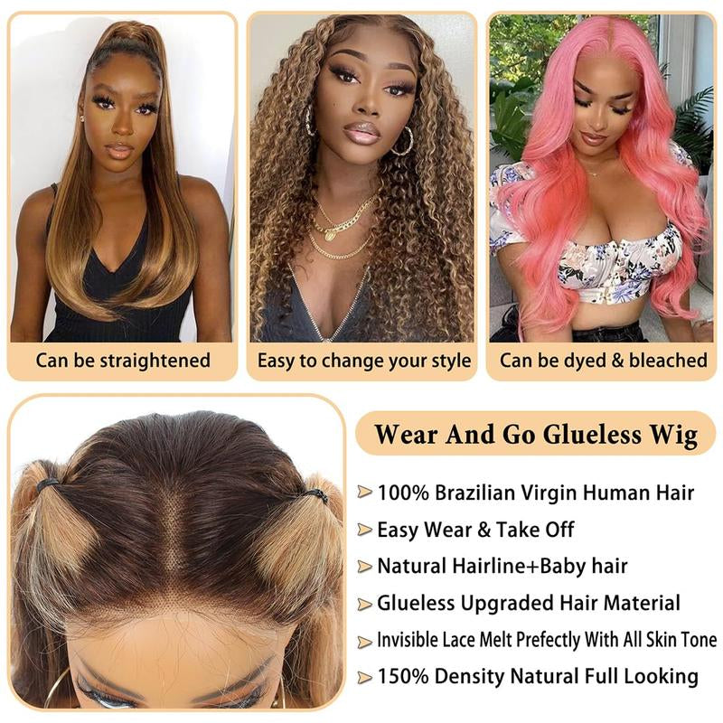 28 Inch Wear and Go Glueless Wigs Human Hair Pre Plucked Pre Cut 5X5 HD Transparent Lace Closure Wigs Human Hair 180% Density Benin Girls Wig P4/27 Highlight Ombre Body Wave Lace Front Wigs Human Hair Dealsforyoudays