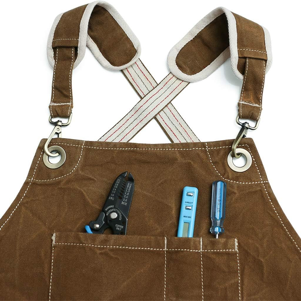 Water-Resistant Work Aprons Heavy Duty Waxed Canvas Tool Apron