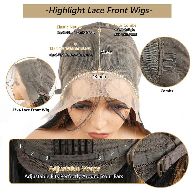 Highlight Lace Front Wig Human Hair 13X4 Straight Ombre Wigs for Women Human Hair Lace Front Wigs 180% Density Pre Plucked with Baby Hair 1B/30 Lace Frontal Wig Lace Front Skinlike Real