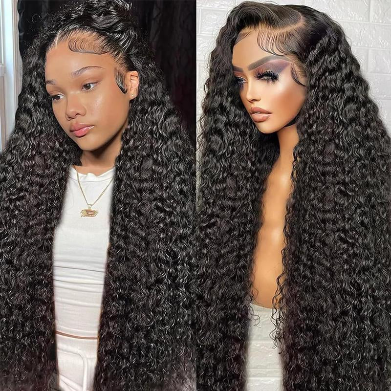 Beluck Hair 6X13 Glueless Deep Wave Wigs 300% Density Human Hair with Drawstring Curly Wave Wigs Closure Wigs 4/27 Pre Plucked Pre Cut Pre Bleached Wear and Go Wigs Outdoorfun Party Vacation Wigs