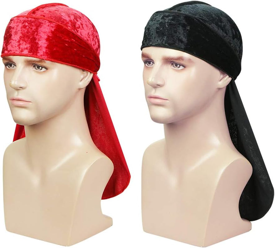 2 PCS Crushed Velvet Wave Durag – Premium Soft Durag Headwear with Extra Long Tail Perfect for 360 Waves