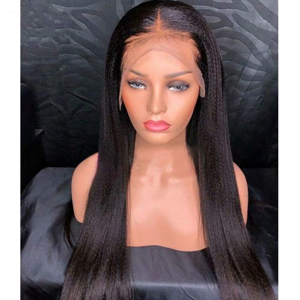 Wigs Yaki Straight Lace Front Wigs HD Transparent 150% Density Brazilian Remy Human Hair Lace Front Wigs for Black Women Glueless Frontal Wig Pre Plucked with Baby Hair 16Inch