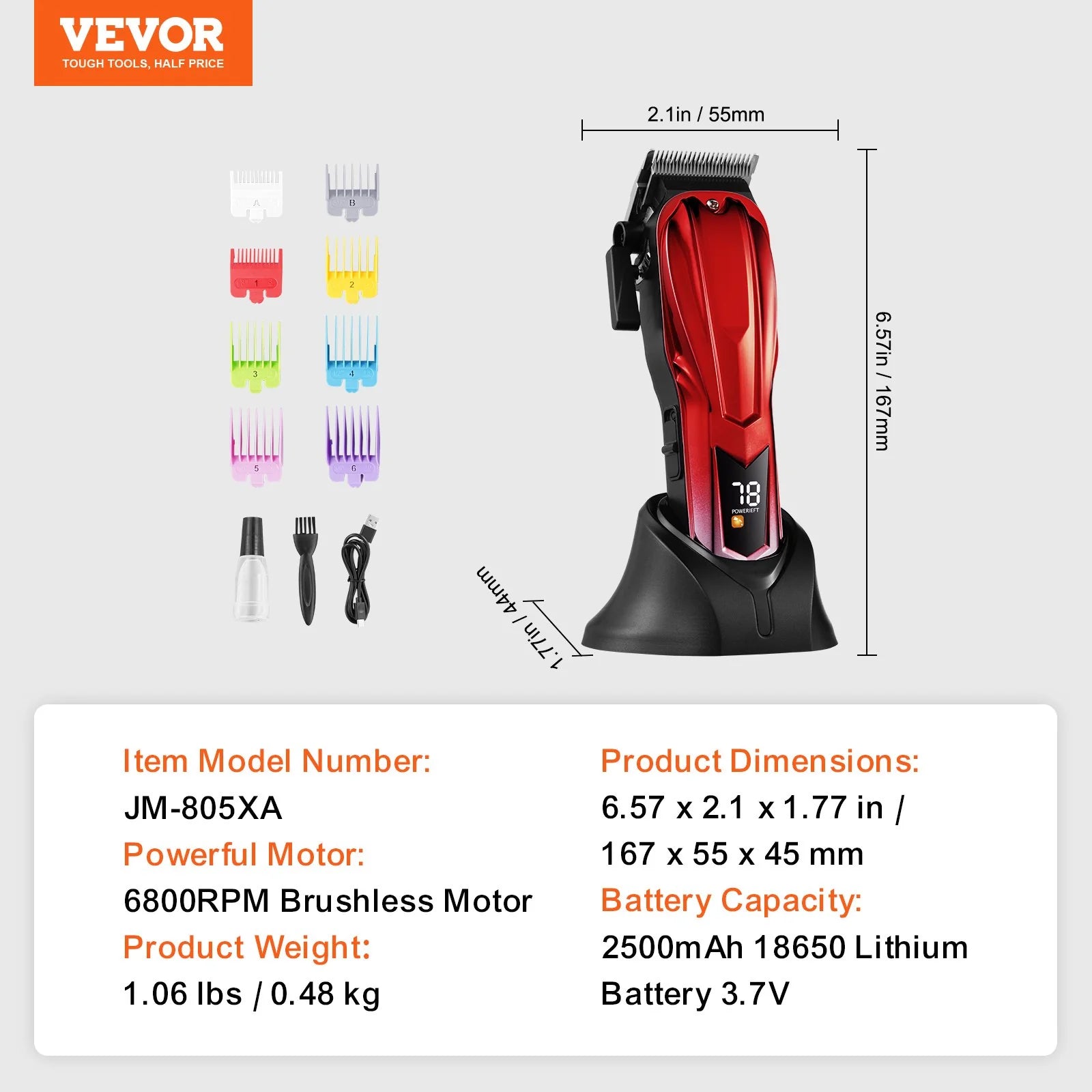 VEVOR Professional Hair Clipper Men'S Barber Clipper 6800RPM with LCD Display