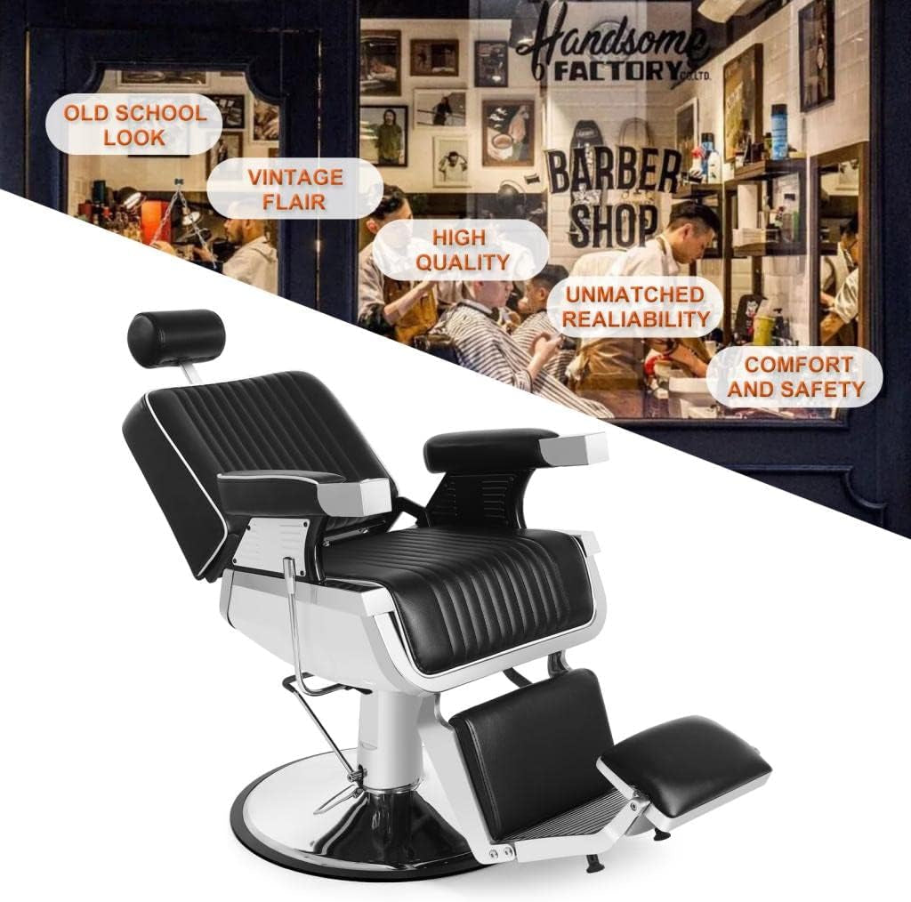 Barber Chair Barbershop Chairs Hydraulic Recline Barber Chairs Salon Chair for Hair Stylist Tattoo Chair Barber Salon Equipment(Black1)