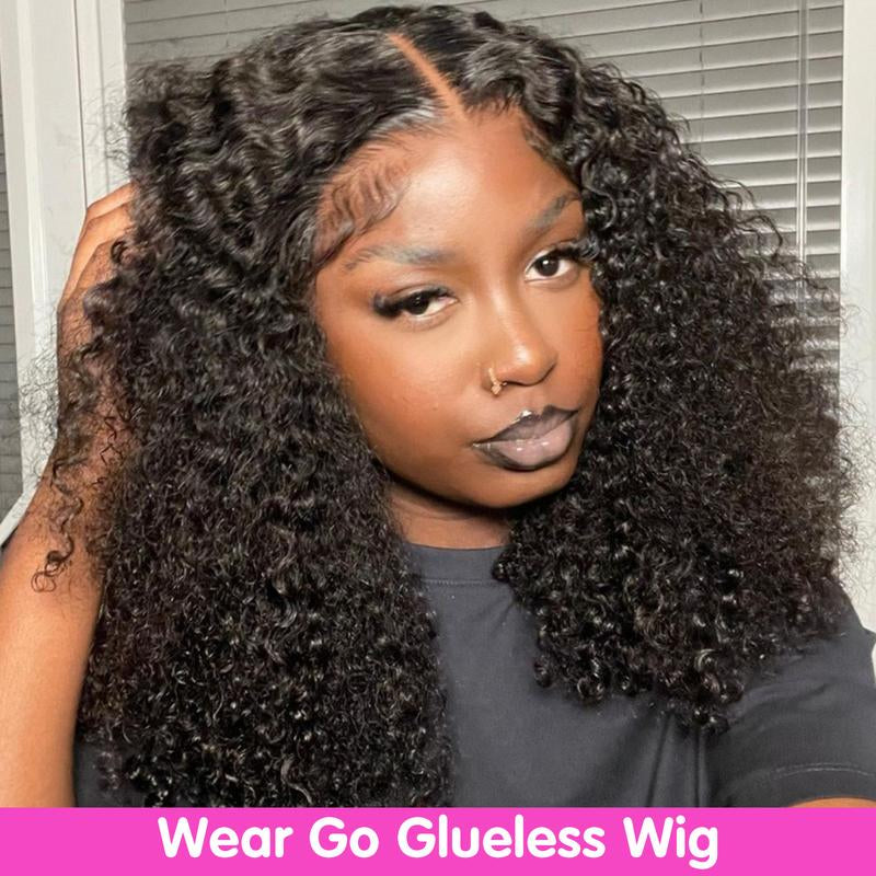 HD Lace Front Wigs Human Hair Kinky Curly Wigs Wear & Go Glueless Lace Wigs for Women No Glue 4X6 Lace Pre Cut Wig Human Hair Wigs Transparent Lace Closure Wigs 180% Density