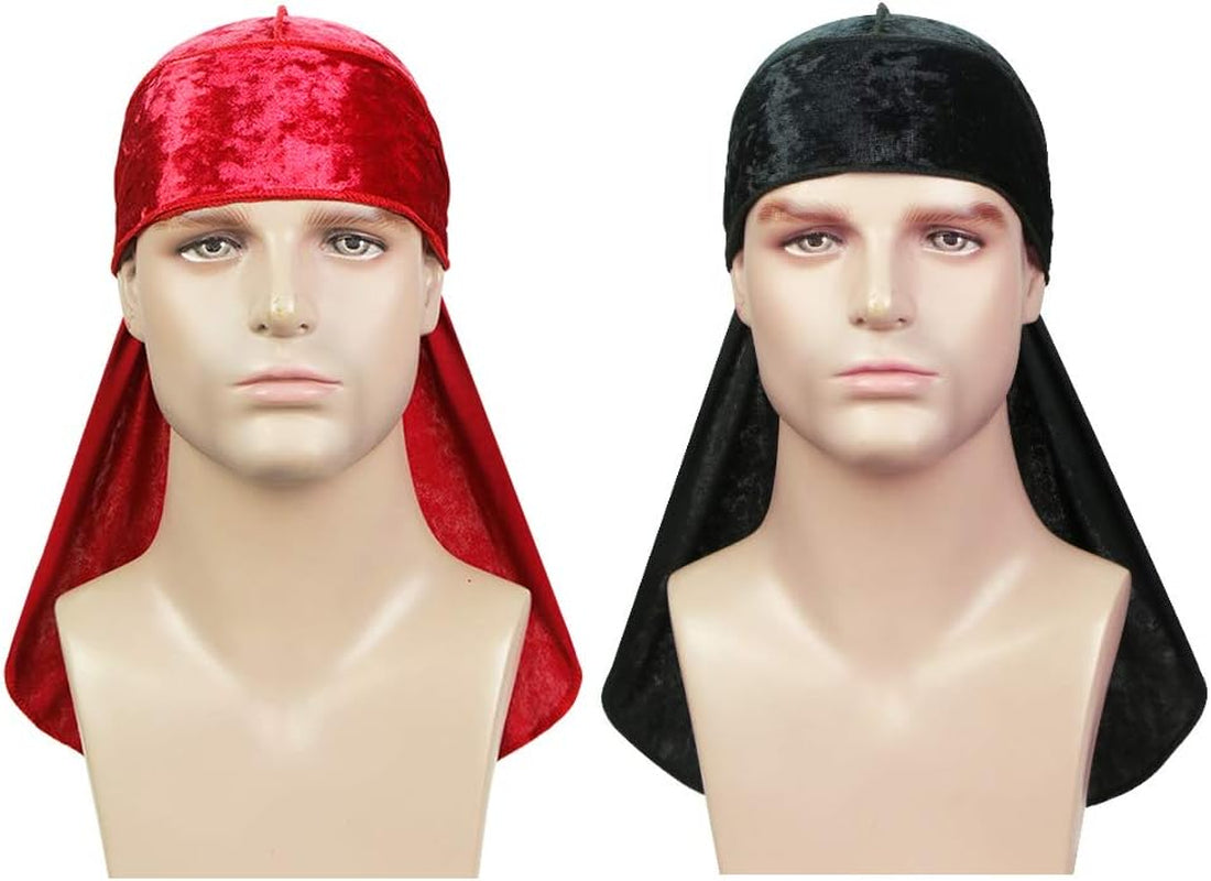 2 PCS Crushed Velvet Wave Durag – Premium Soft Durag Headwear with Extra Long Tail Perfect for 360 Waves