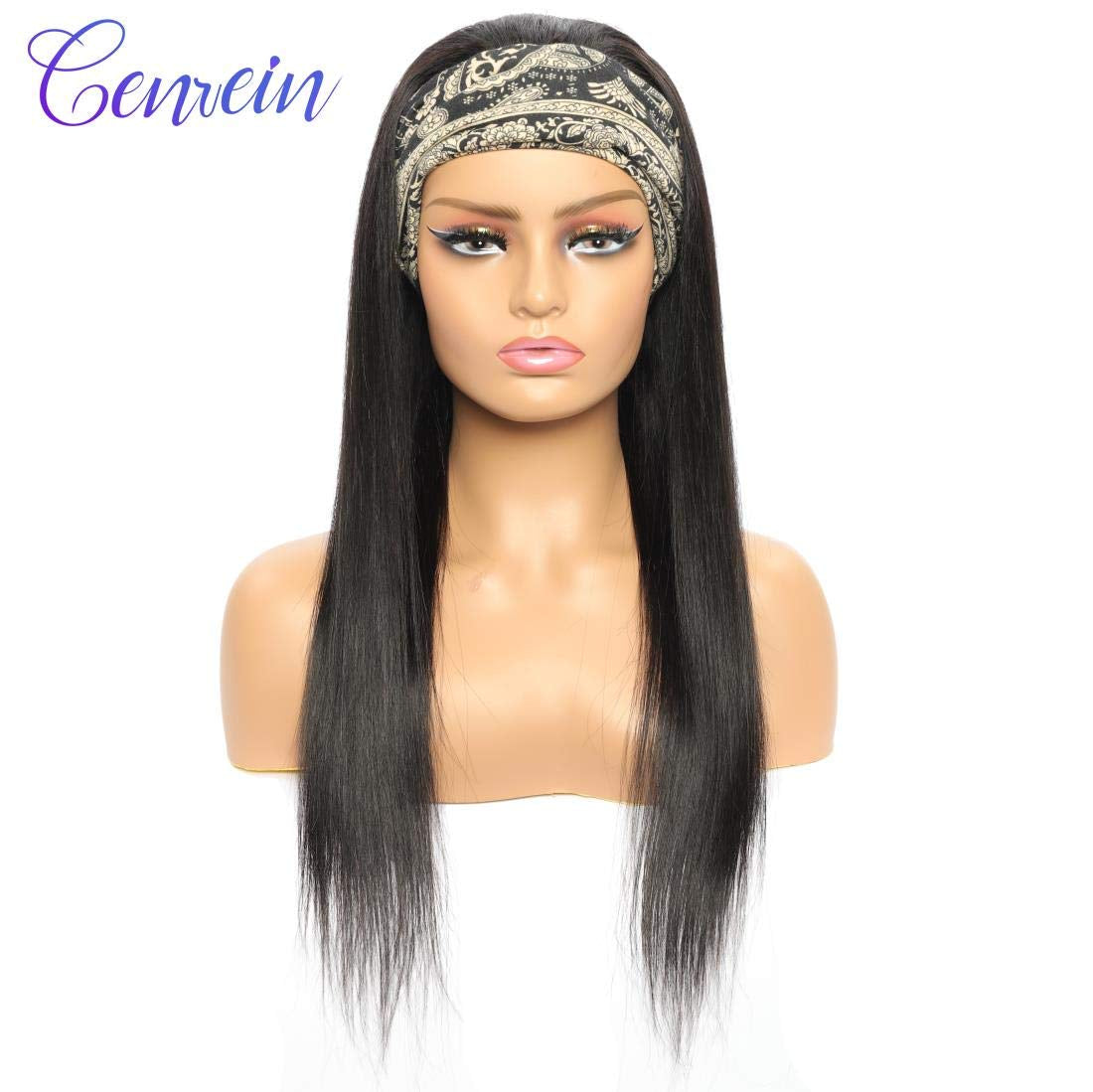 Brazilian Straight Human Hair Headband Wigs for Black Women Glueless None Lace Front Virgin Straight Human Hair Wigs 150% Density Natural Color 16 Inch