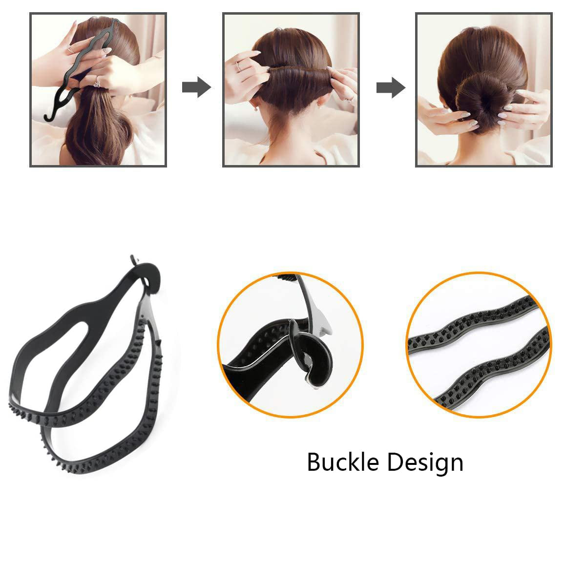 6Pcs Black Plastic Donut Hair Bun Maker Double Hook Hair Styler Twist Braiding Tool for Women
