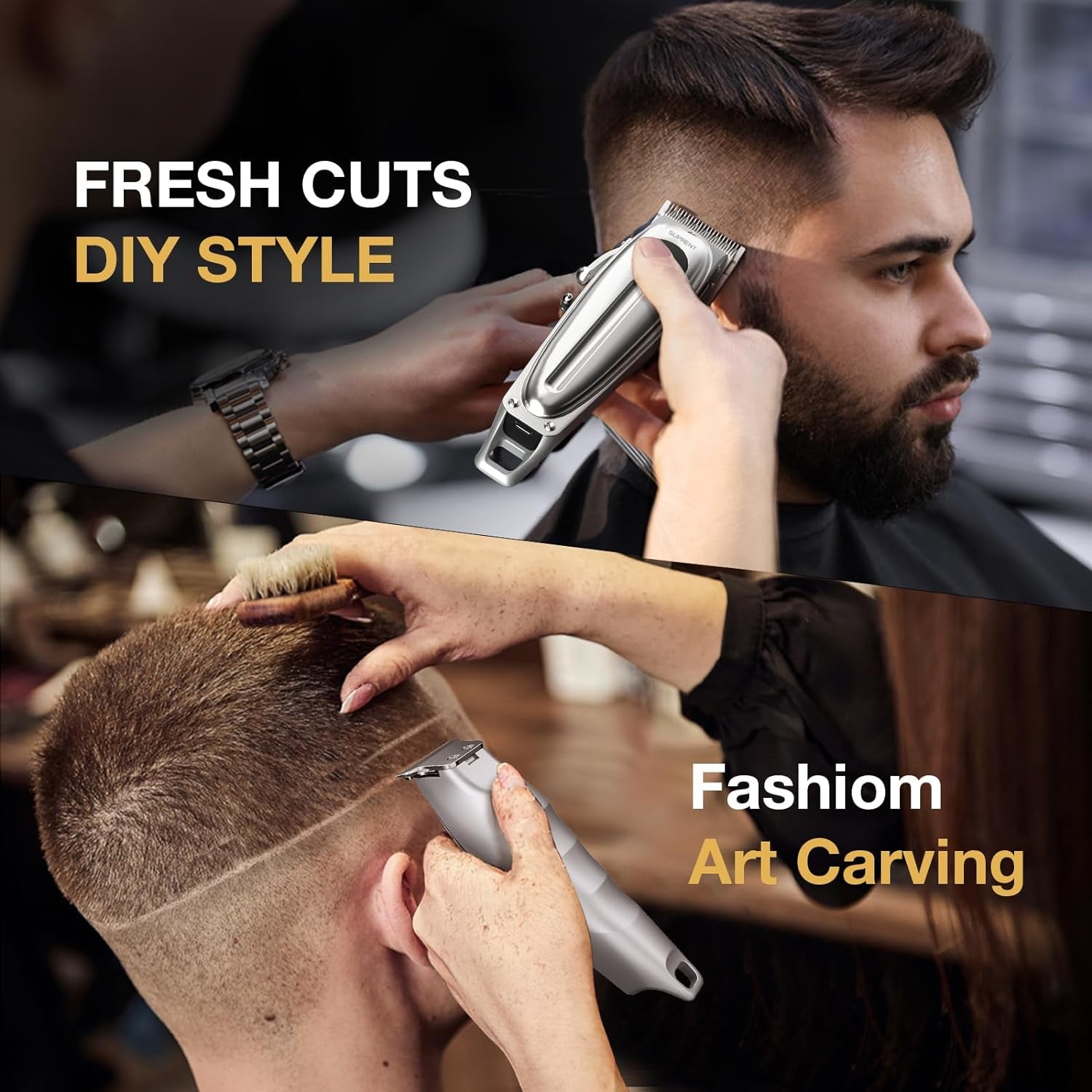 Professional Rechargeable Hair Clipper-Hair Clippers for Men, Cordless Hair Cutting Kit with LED Display (Silver)