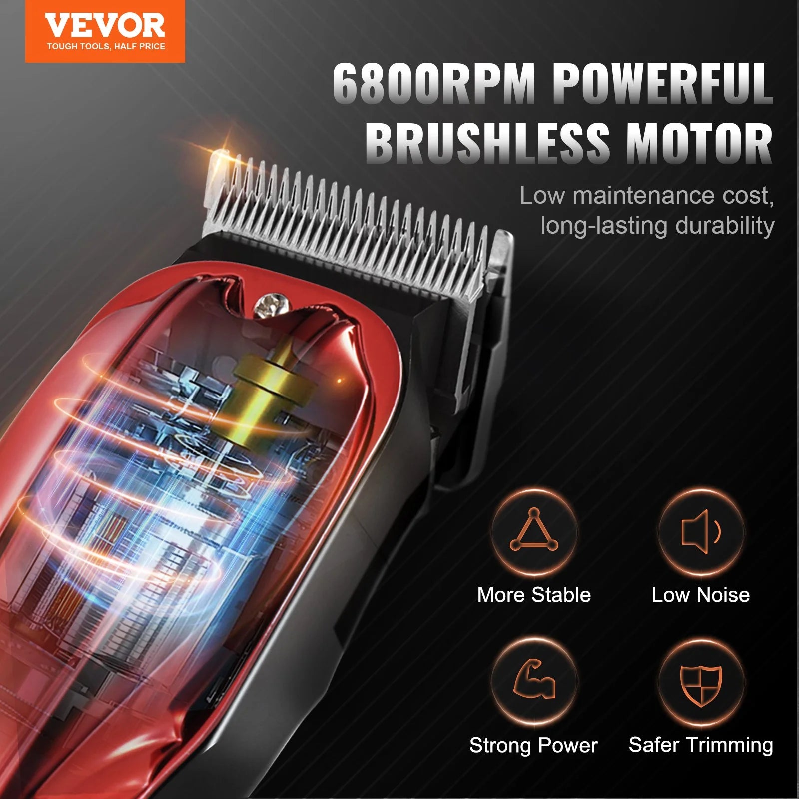 VEVOR Professional Hair Clipper Men'S Barber Clipper 6800RPM with LCD Display