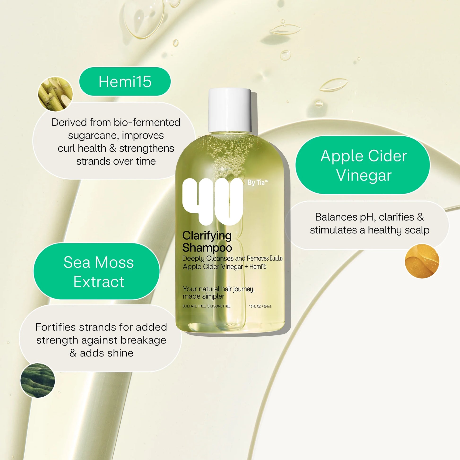 Clarifying Shampoo with Apple Cider Vinegar and Hemi15, 13 Fl Oz