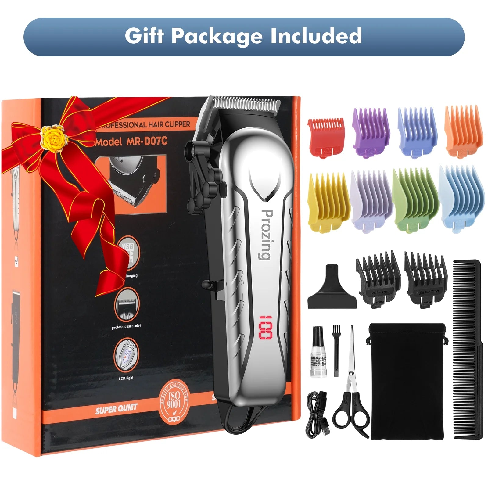 Hair Clippers for Men, Professional Cordless Barber Clippers Trimmer with 10 Combs, Haircut Gift for Him