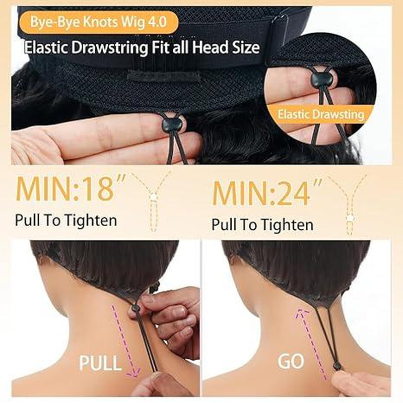 Beluck Hair 6X13 Glueless Deep Wave Wigs 300% Density Human Hair with Drawstring Curly Wave Wigs Closure Wigs 4/27 Pre Plucked Pre Cut Pre Bleached Wear and Go Wigs Outdoorfun Party Vacation Wigs