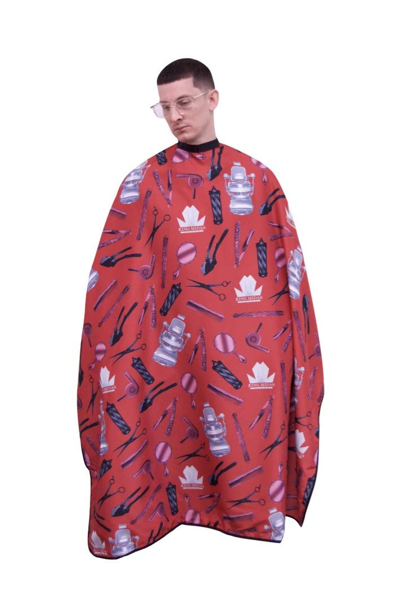 vintage Barber Cape - Professional Salon Hair Cutting Cape with Snap Closure Red