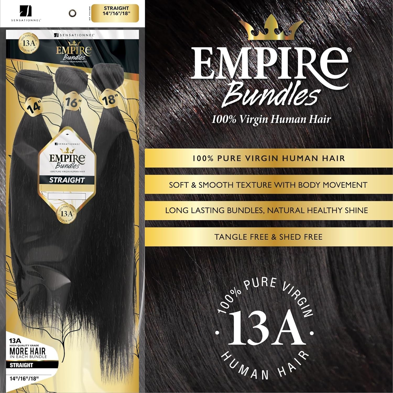 Empire Bundles Multi - Straight 10A Tangle Shed Free Human Hair for Weaving and Sew in Styles (18 20 22 Inch, NATURAL)