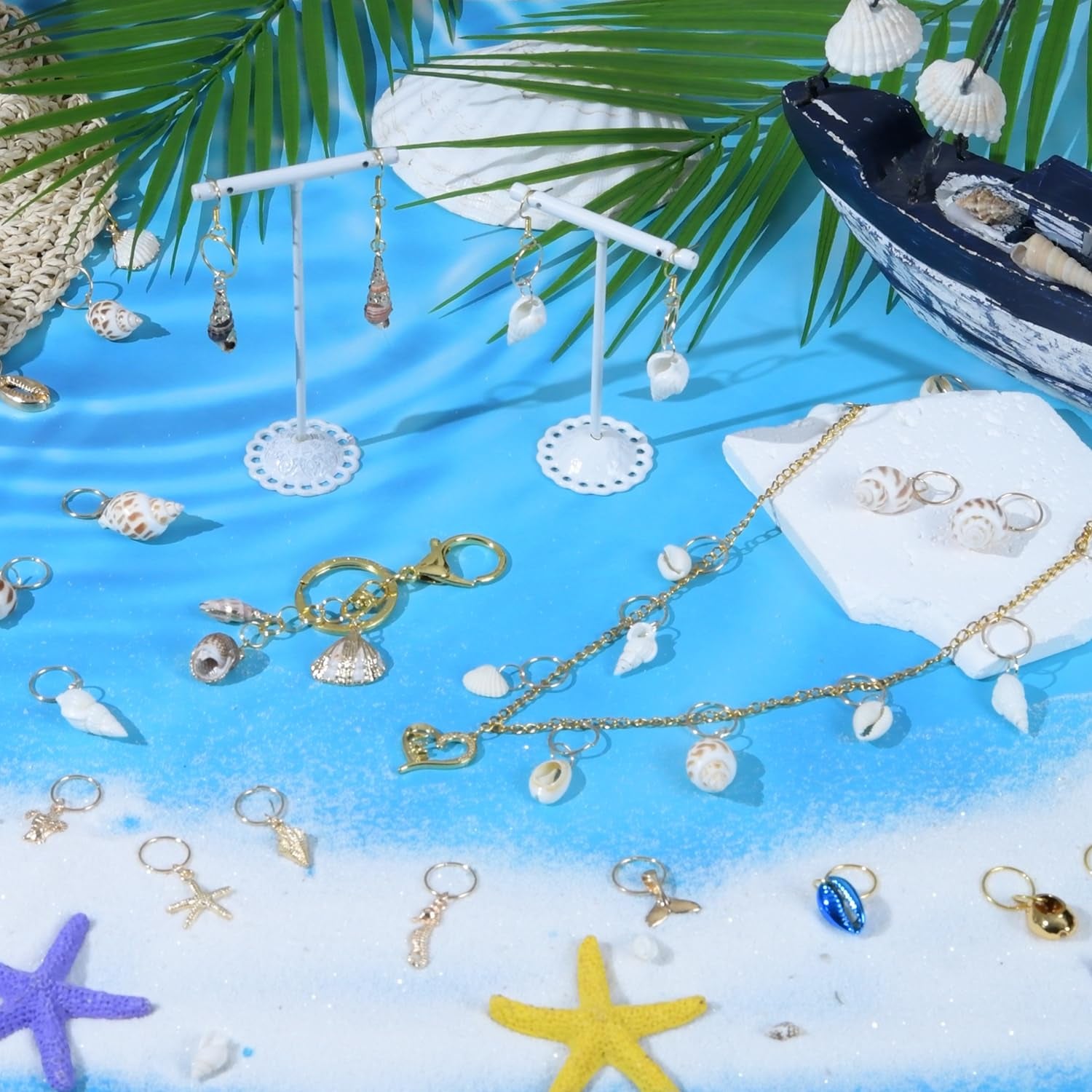 16 Pcs Seashell Conch Dreadlock Rings Charms Braids Hair Jewelry Set DIY Locs Hair Accessories Beach Shell Pendant Hair Charms for Women Men Hair Braids Ponytail Hair Decor, 8 Styles