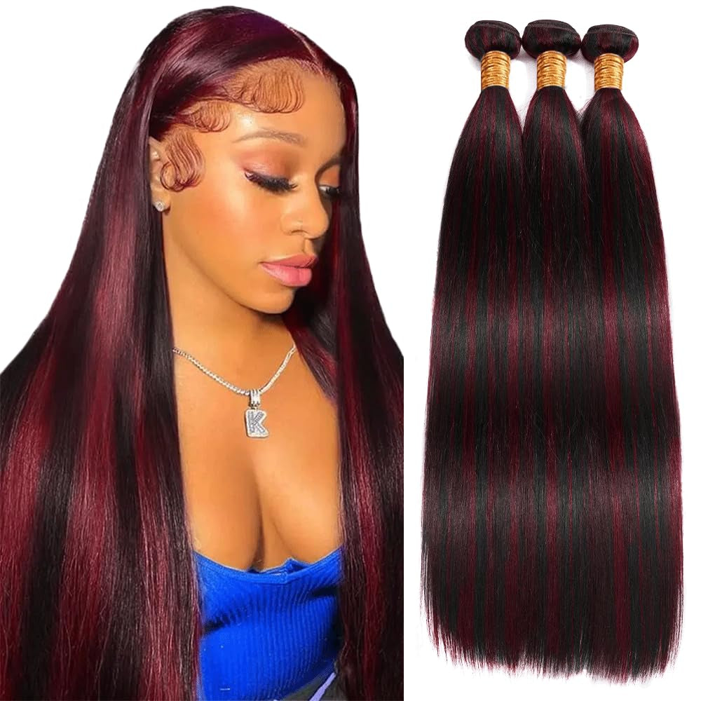 P1B99J Bundles Highlight Straight Human Hair Bundles Wine Red Bundles Human Hair 30 30 30 Inch Two Tone Fb99J Burgundy Straight Bundles Ombre Burgundy Bundles