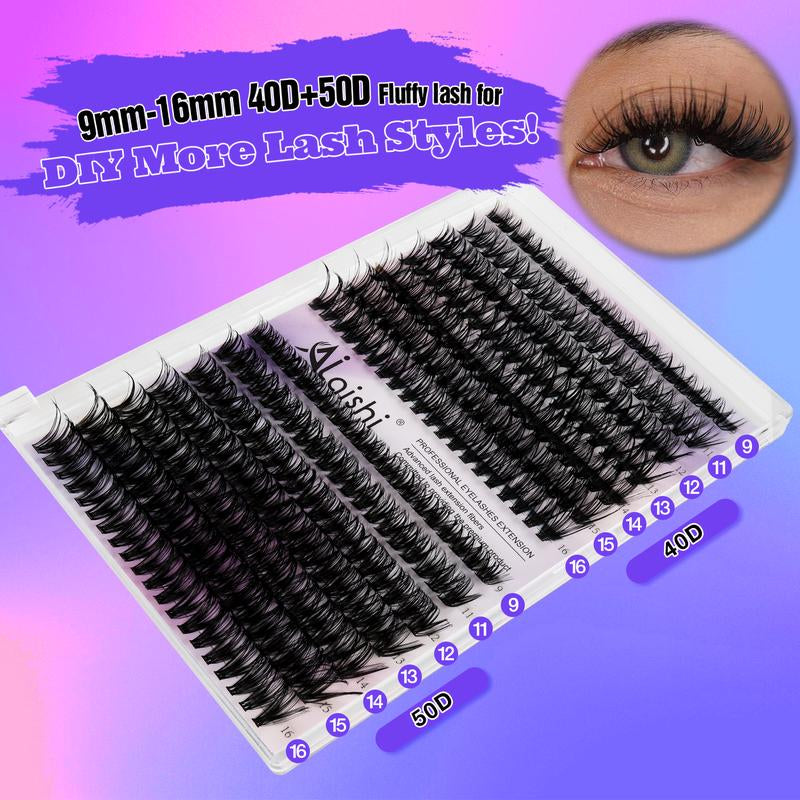 Ailaishi Lash Clusters Kit Natural Individual Lashes Wispy Eyelash Extensions 9-16Mm DIY Lash Extension Kit Lash Bond and Seal Waterproof, Lash Applicator, Thick False Eyelashes Kit