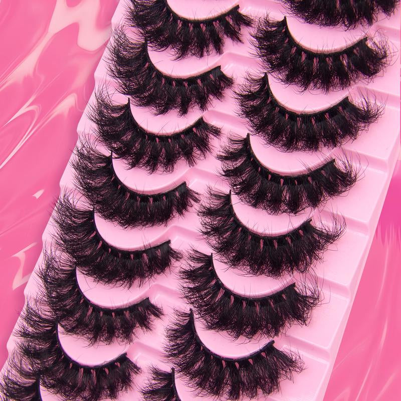 PURELEOR Fluffy False Lashes 18Mm 3D Curly Long Thick Dramatic Eyelashes ,10 Pairs