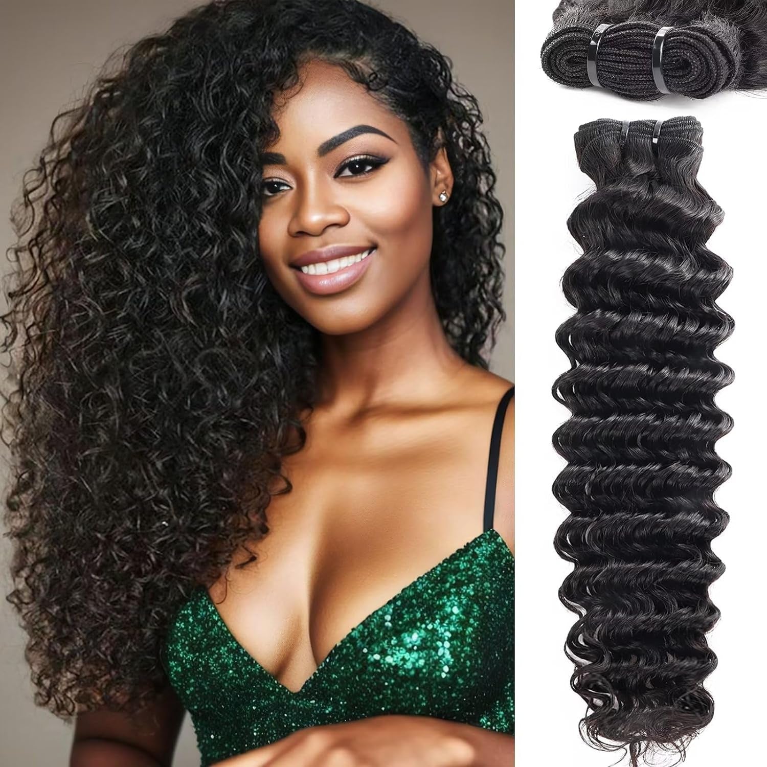 Deep Wave Bundles Human Hair 22 Inch 1 Bundle Water Wave Bundles 100% Unprocessed 10A Brazilian Virgin Human Hair Wet and Wavy Bundles Double Weft Natural Color