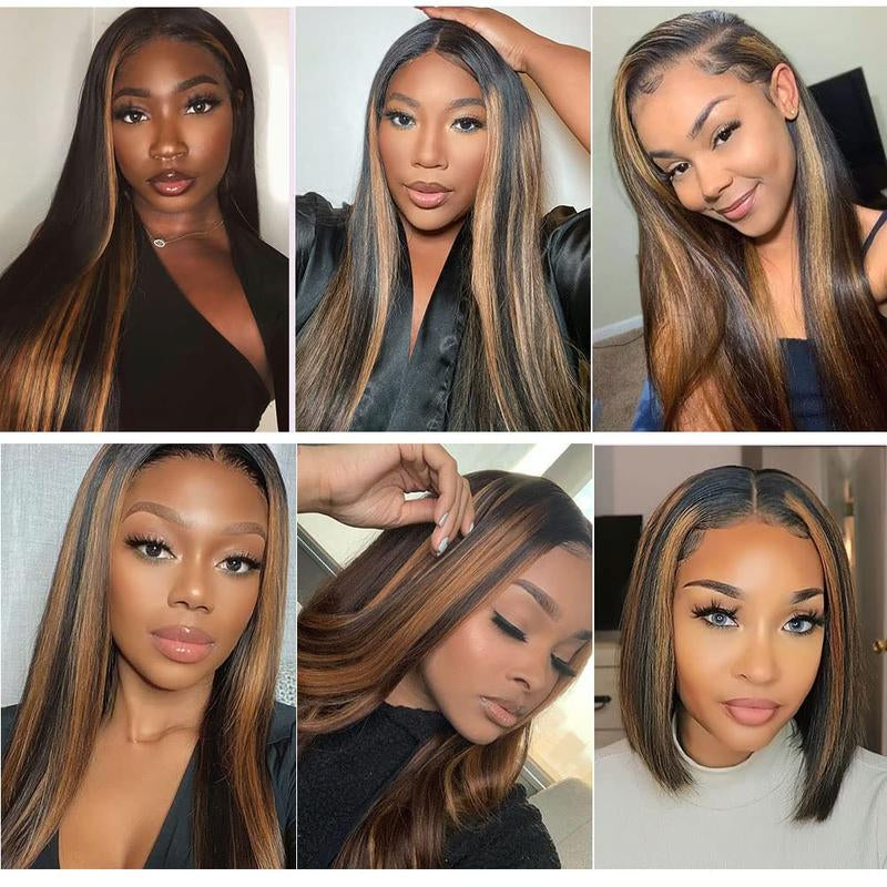 Highlight Lace Front Wig Human Hair 13X4 Straight Ombre Wigs for Women Human Hair Lace Front Wigs 180% Density Pre Plucked with Baby Hair 1B/30 Lace Frontal Wig Lace Front Skinlike Real