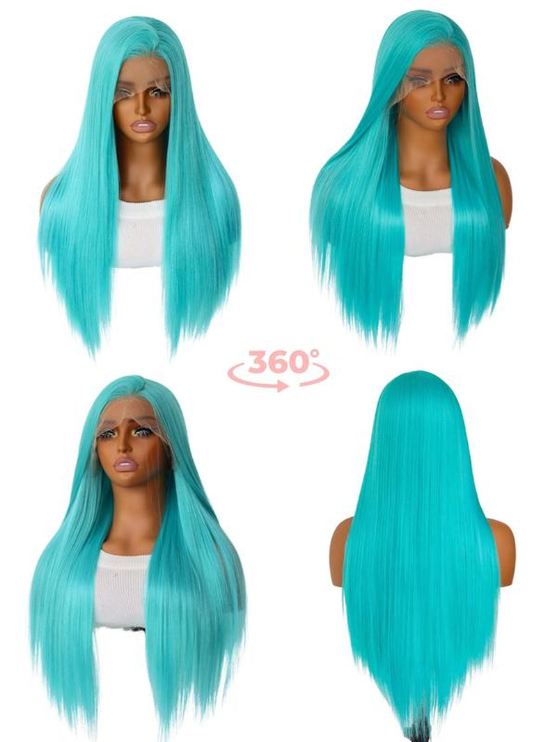 Long Straight Wigs for Women, Gorgeous Fluffy Wigs without Bangs, Synthetic Lace Front Wigs for Party, Daily Use