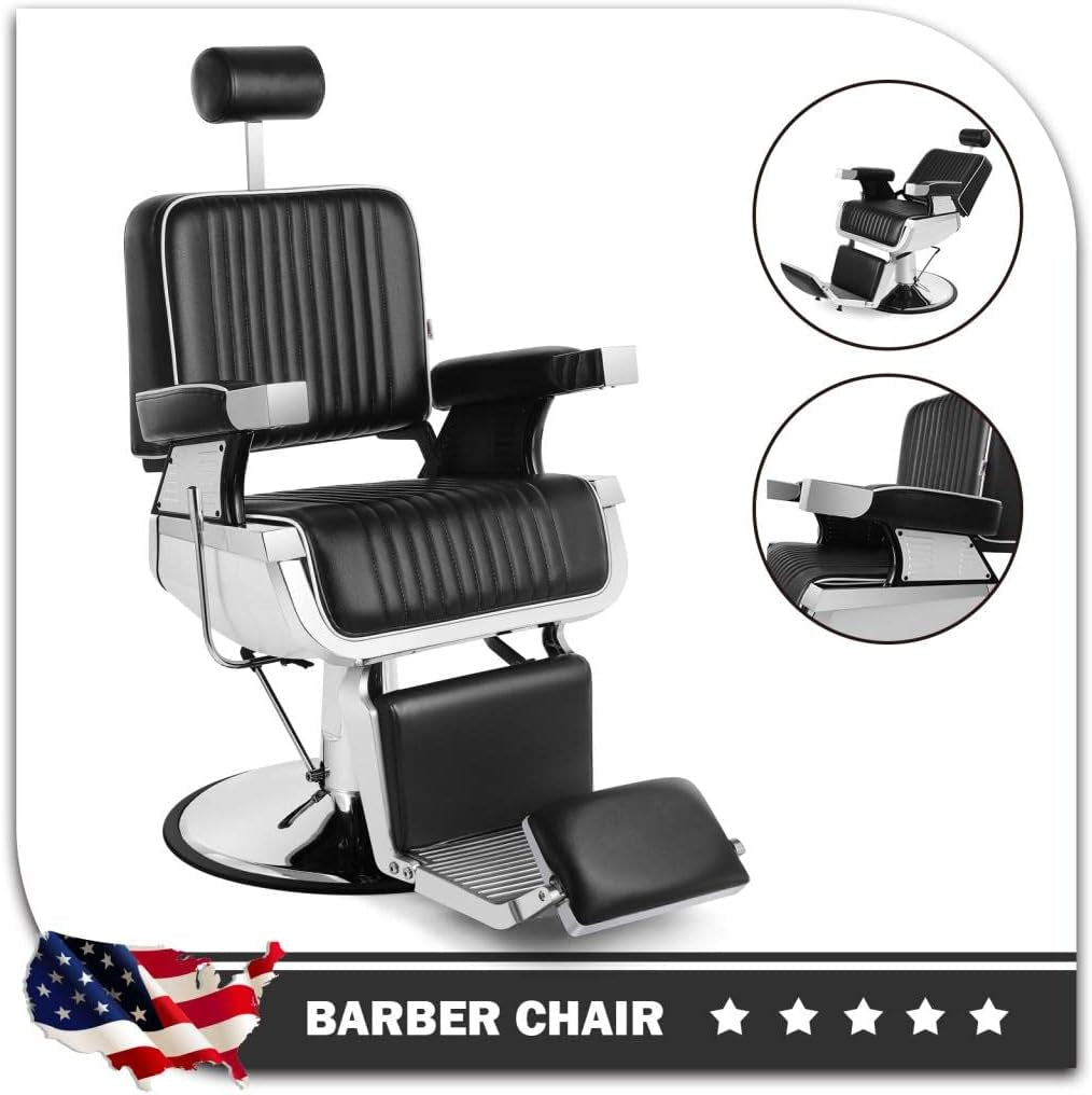 Barber Chair Barbershop Chairs Hydraulic Recline Barber Chairs Salon Chair for Hair Stylist Tattoo Chair Barber Salon Equipment(Black1)
