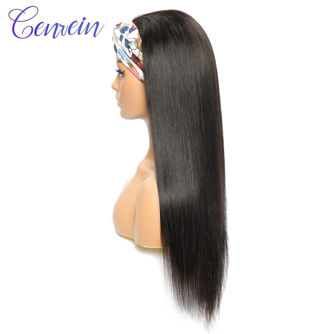 Brazilian Straight Human Hair Headband Wigs for Black Women Glueless None Lace Front Virgin Straight Human Hair Wigs 150% Density Natural Color 16 Inch
