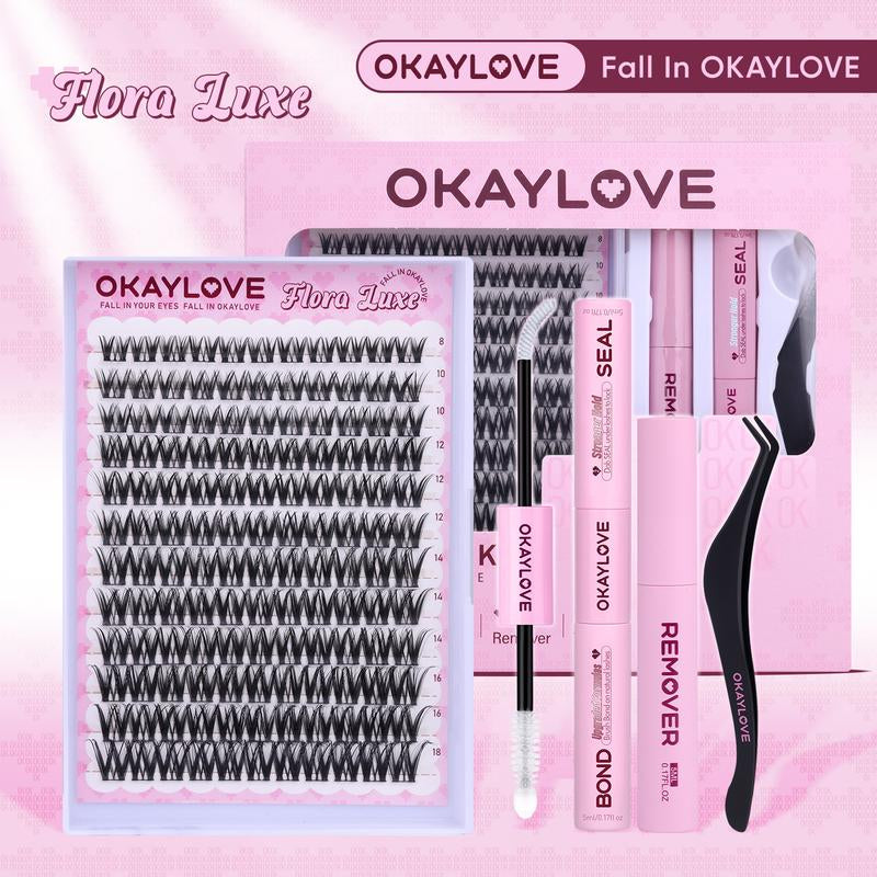 OKAYLOVE Lash Clusters Kit with Long-Lasting Lash Bond and Seal,Tweezers and Remover for DIY Eyelash at Home for Natural Makeup